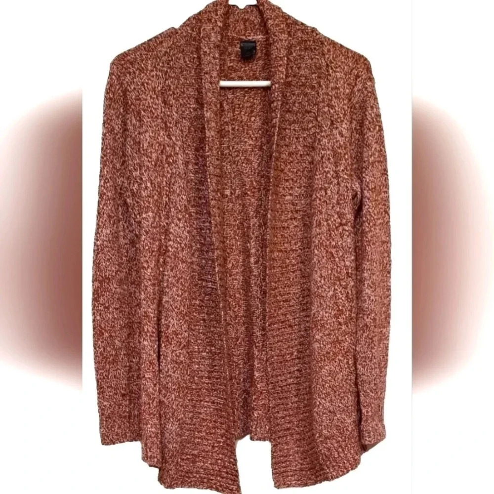 Madison Lilly Knit Open Cardigan Rust White Size Small
